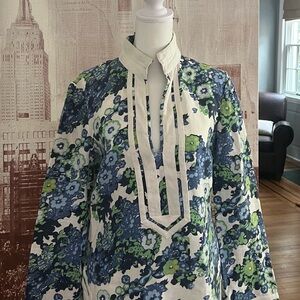 Tory Burch- Floral Blue and Green Tunic Top